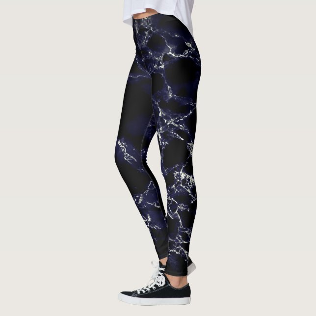 Navy Blue Black Marble Leggings (Left)