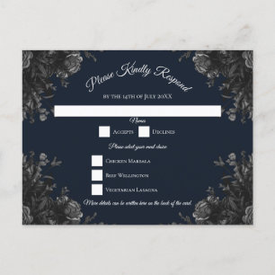 Navy Blue Black Roses Wedding Holiday Postcard