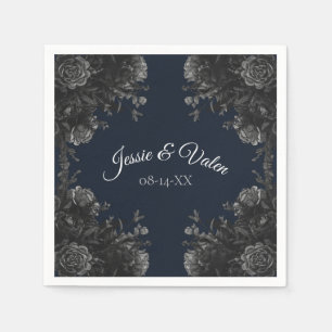 Navy Blue Black Roses Wedding Napkin