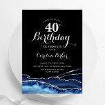 Navy Blue Black Silver Agate 40th Birthday Invitation<br><div class="desc">Navy blue,  black and silver agate 40th birthday party invitation. Elegant modern design featuring royal blue watercolor agate marble geode background,  faux glitter silver and typography script font. Trendy invite card perfect for a stylish women's bday celebration. Printed Zazzle invitations or instant download digital printable template.</div>