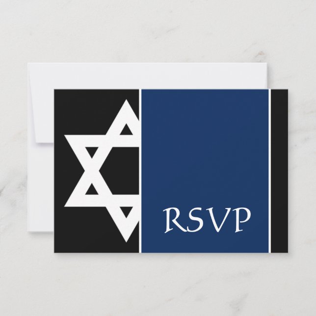 Navy Blue Black Star of David Bar Mitzvah RSVP (Front)