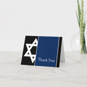 Navy Blue Black Star of David Bar Mitzvah Thank You Card