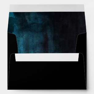 Navy Blue & Black Watercolor Gold Wedding Monogram Envelope