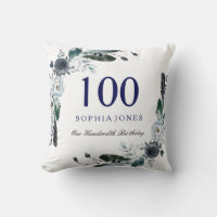 Navy Blue Black White Floral 100th Birthday Gift