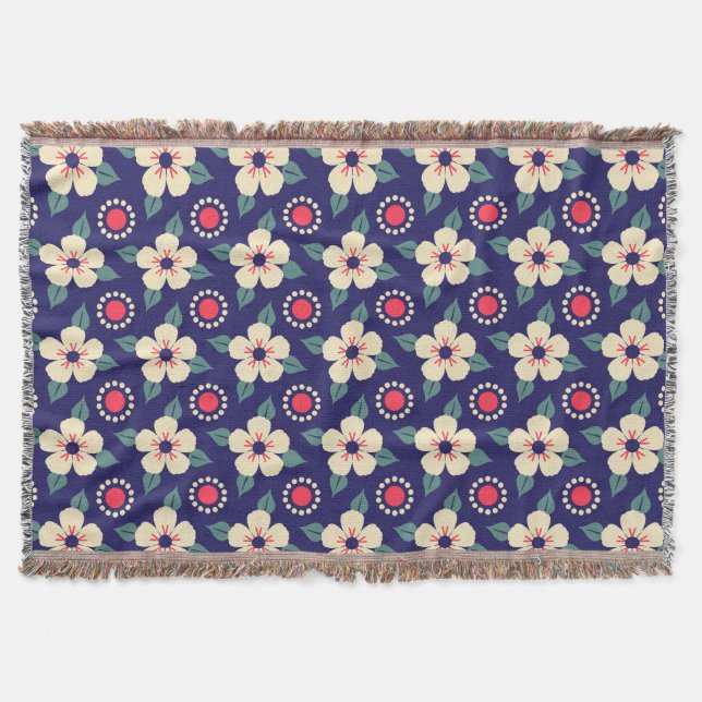 Navy Blue Blanket with Cream Flowers (Front)