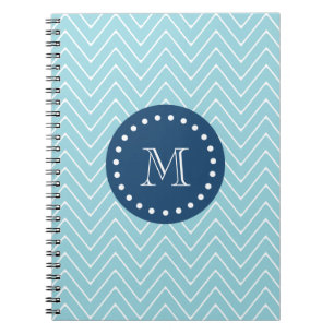 Navy Blue, Blue Chevron Pattern   Your Monogram Spiral Notebook
