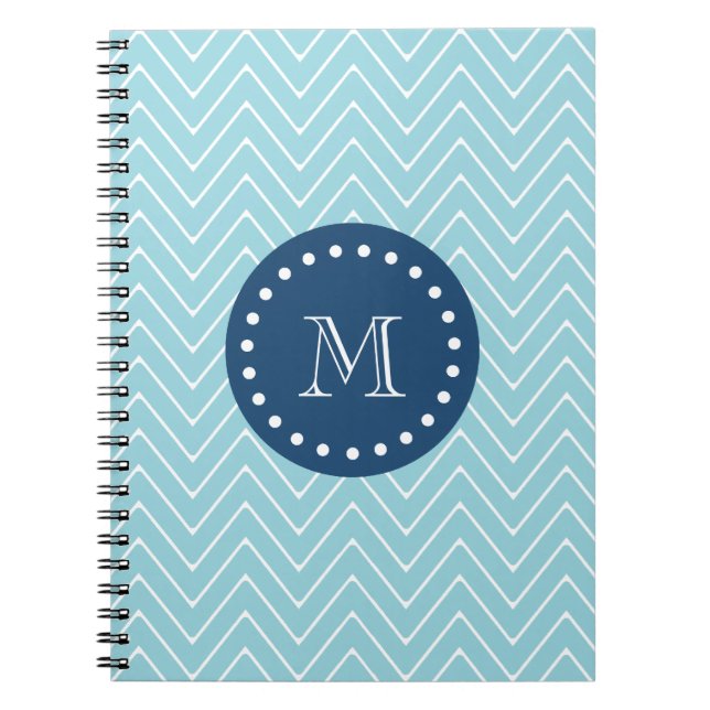 Navy Blue, Blue Chevron Pattern | Your Monogram Spiral Notebook (Front)