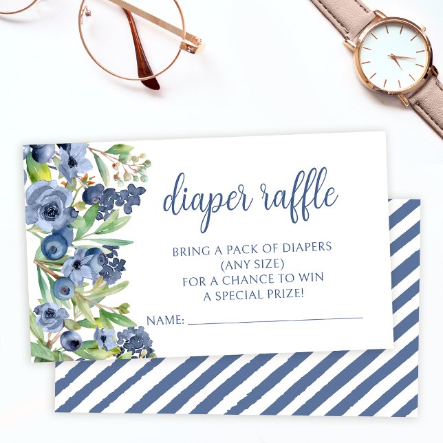 Navy blue blueberry baby shower diaper raffle card (Creator Uploaded)