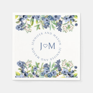 Navy blue blueberry wedding paper napkins