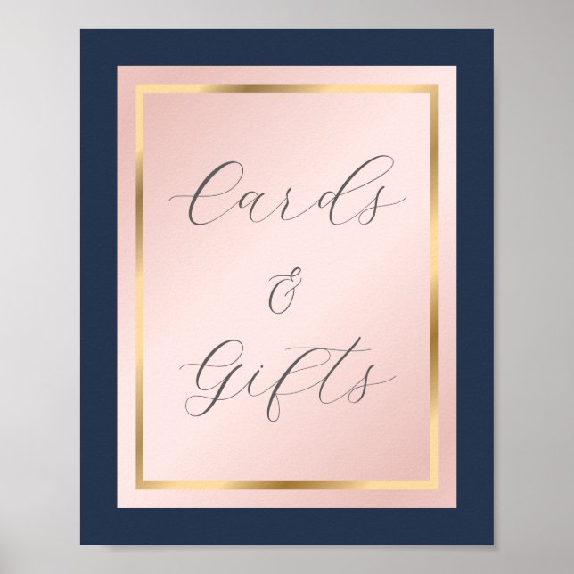 Navy Blue Blush and Gold Cards and Gifts Sign (Front)