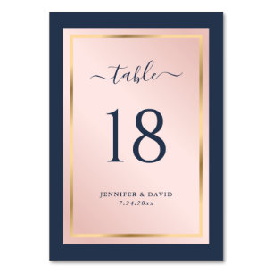 Navy Blue Blush and Gold Wedding Table Number