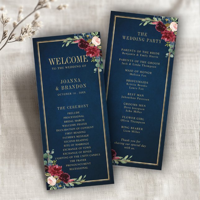 Navy Blue Blush Burgundy Gold Geometric Wedding Programme (Navy Blue Blush Burgundy Gold Geometric Wedding Program)
