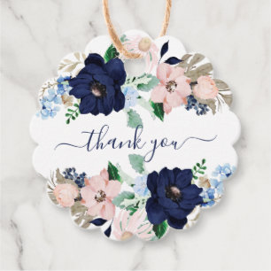 Navy Blue Blush Floral Baby Shower Favour Gift Tag