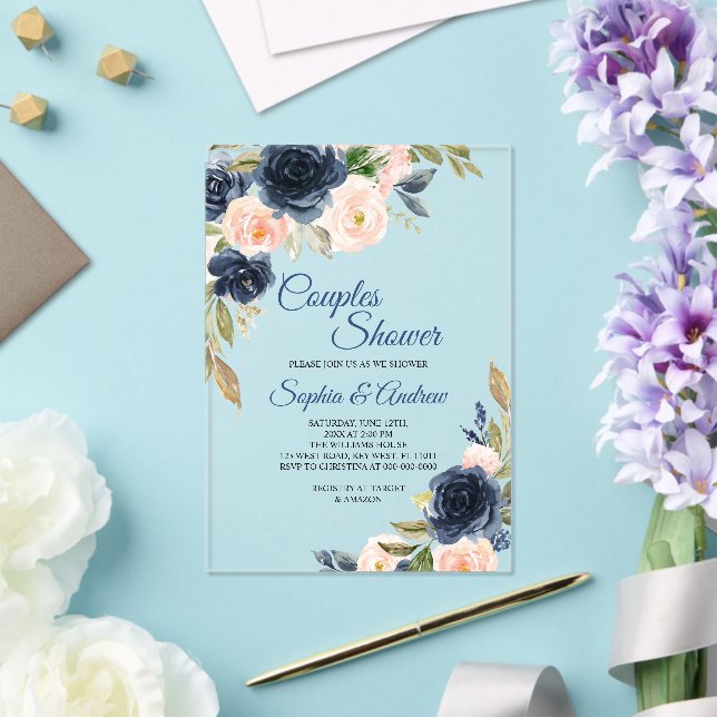 Navy Blue & Blush Floral Couples Shower Invitation (Insitu (Wedding))