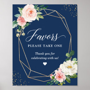 Navy Blue Blush Floral Favours Please Take One Sig Poster