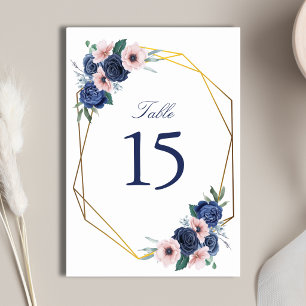 Navy Blue & Blush Floral Geometric Wedding Table Number