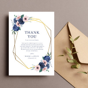 Navy Blue & Blush Floral Geometric Wedding Thank You Card