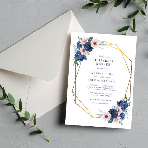 Navy Blue & Blush Floral Rehearsal Dinner Invitation