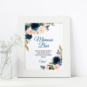 Navy Blue & Blush Floral Shower Mimosa Bar Sign