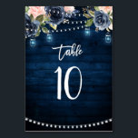 Navy Blue Blush Floral String Lights Table Number<br><div class="desc">Elegant and modern romantic watercolor floral wedding table number card with details and rsvp cards, features a bouquet of blush pink, navy blue, peach, watercolor roses with matching foliage and string lights and mason jar background . Perfect for a fall / midsummer wedding. Please find more matching designs and variations...</div>