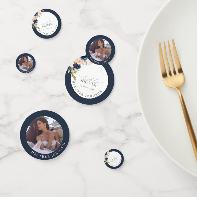 Navy Blue & Blush Floral Watercolor Bridal Shower Confetti (Group)