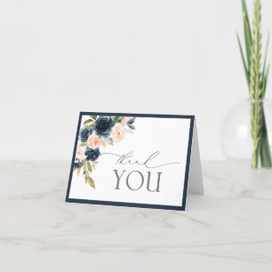 Navy Blue & Blush Floral Watercolor Thank You Card