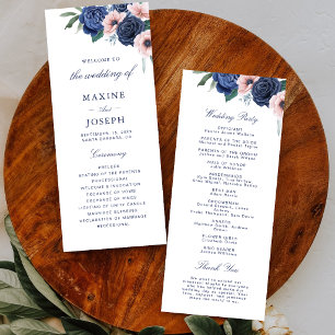 Navy Blue & Blush Floral Wedding Programme