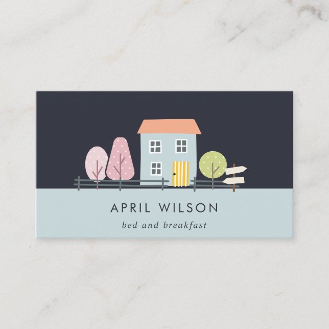 NAVY BLUE BLUSH GARDEN HOME STAY BED & BREAKFAST BUSINESS CARD (Front)