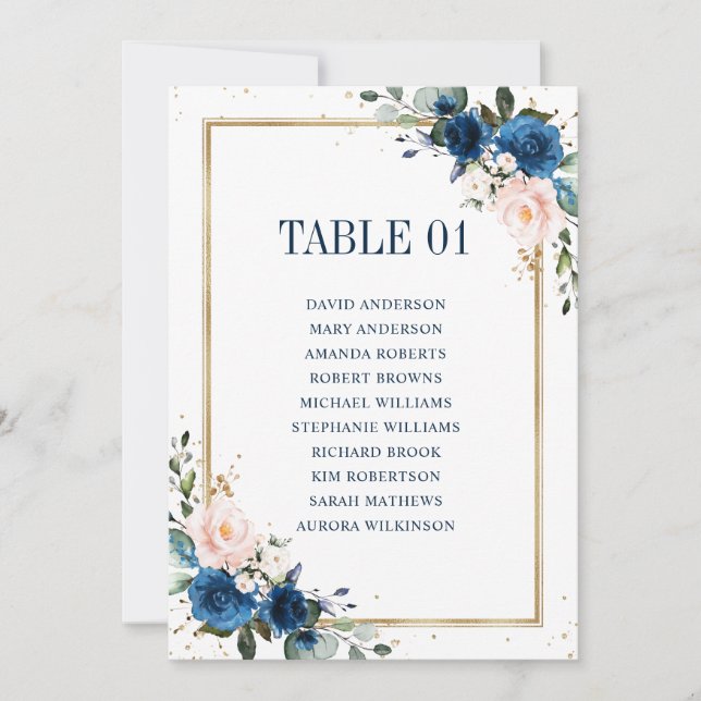 Navy Blue Blush Geometric Wedding Seating Chart Invitation (Front)