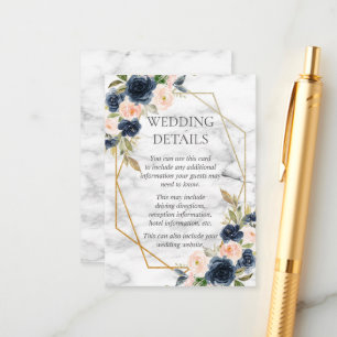 Navy Blue Blush Marble Geometric Floral Details Enclosure Card