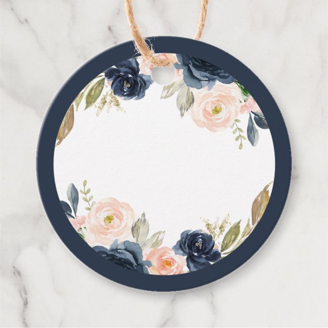 Navy Blue Blush Mimosa Juice Tags for Handwriting (Front)