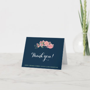 Navy blue blush peonies wedding editable thank you