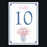 Navy Blue & Blush Pink Chinoiserie Chic Wedding Table Number<br><div class="desc">Timeless pink cherry blossom stems in a blue and white ginger jar vase decorate these party table numbers. With regards to the Greek Key border, you can change the colour of this by changing the background colour of each side (enter the design tool by clicking / tapping to personalise further)....</div>