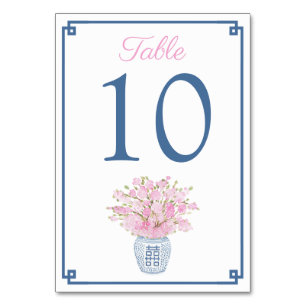 Navy Blue & Blush Pink Chinoiserie Chic Wedding Table Number