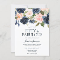 Navy Blue Blush Pink Floral 50th Birthday Party