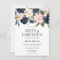Navy Blue Blush Pink Floral 60th Birthday Party