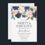 Navy Blue Blush Pink Floral 90th Birthday Party Invitation<br><div class="desc">Navy Blue Blush Pink Floral 90th Birthday Party Invitation
Beautiful Modern Flowers perfect for all seasons. Spring,  Summer,  Autumn fall or Winter

See matching collection in Niche and Nest Store

We also have plenty of other Invitation and collections.</div>