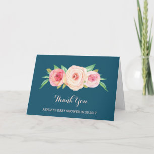 Navy Blue Blush Pink Floral Baby Shower Thank You