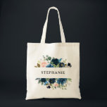 Navy Blue Blush Pink Floral Rustic Boho Tote bag<br><div class="desc">Dark navy blue floral Wedding Tote bag featuring elegant bouquet of navy blue,  royal blue ,  white ,  blush rose and sage green eucalyptus leaves. Please contact me for any help in customisation or if you need any other product with this design.</div>