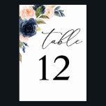 Navy Blue & Blush Pink Floral Table Number<br><div class="desc">Dress up your wedding or party tables with your Navy Blue & Blush Pink Floral Table Number Card.</div>