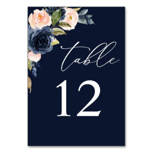 Navy Blue & Blush Pink Floral Table Number - Navy