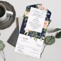 Navy Blue & Blush Pink Floral Wedding - Navy