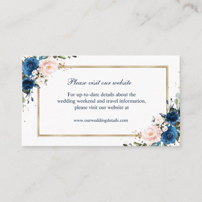 Navy Blue Blush Pink Geometric Wedding Web Site Enclosure Card (Front)