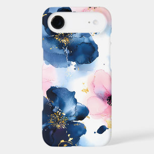 Navy Blue Blush Pink Gold Watercolor Floral