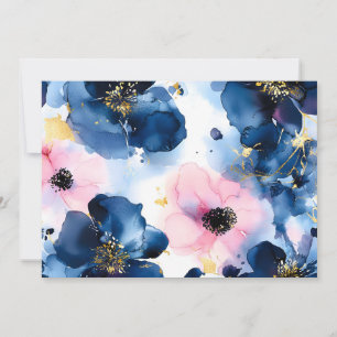 Navy Blue Blush Pink Gold  Watercolor Floral Announcement