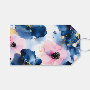 Navy Blue Blush Pink Gold  Watercolor Floral Gift Tags