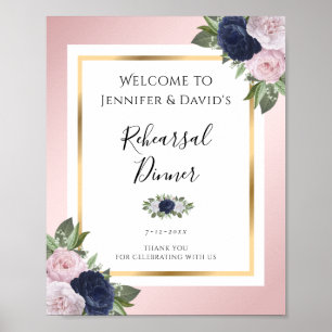 Navy Blue Blush Pink Rehearsal Dinner Welcome Sign