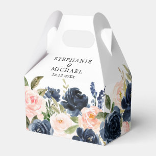 Navy Blue Blush Pink Rose Boho Wedding Favour Box