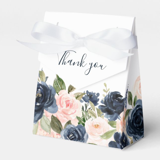 Navy Blue Blush Pink Rose Boho Wedding Favour Box (Front Side)