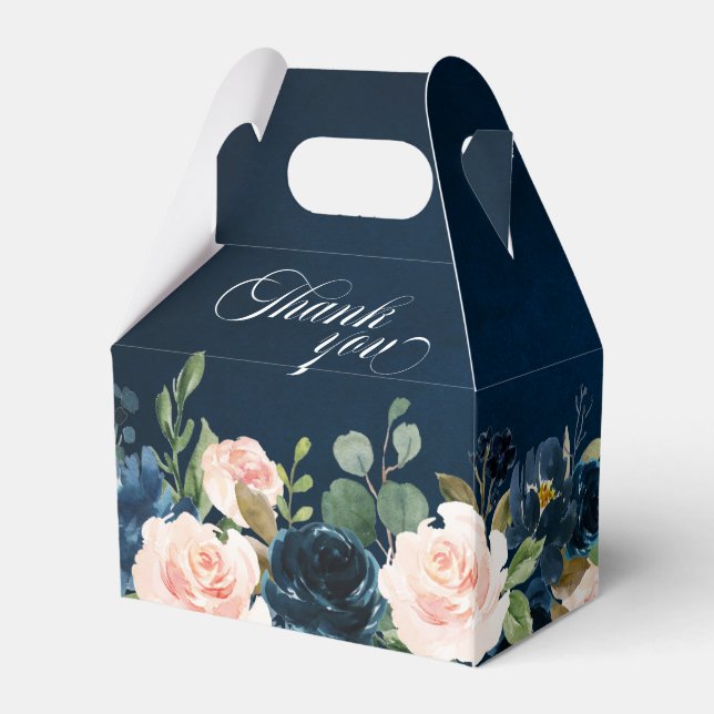 Navy Blue Blush Pink Rose Boho Wedding Favour Box (Back Side)